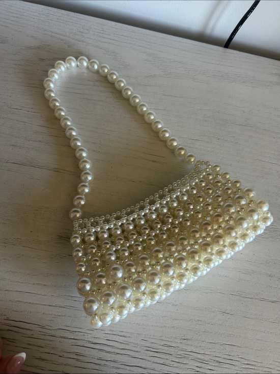 Hello Molly Handbags - Hello Molly Pearl Beaded Mini Shoulder Bag - Cream